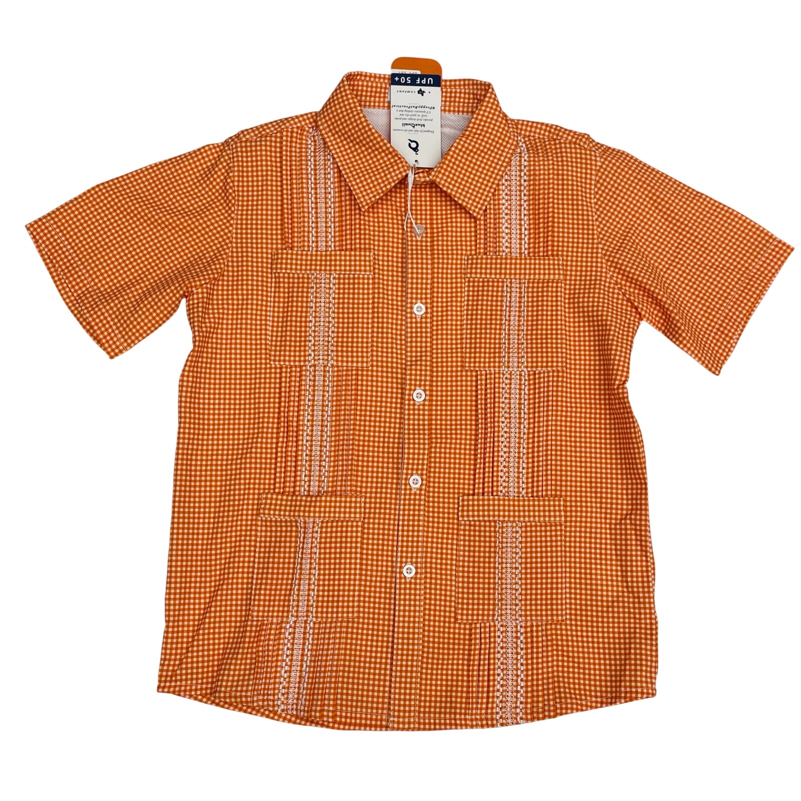 Nwt Blue Quail Size 18m Orange Check Guayabera Shirt